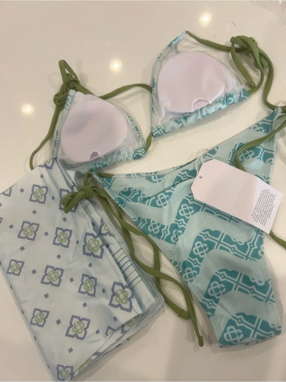Casablanca  Aqua Patterned bikini set with matching sarong